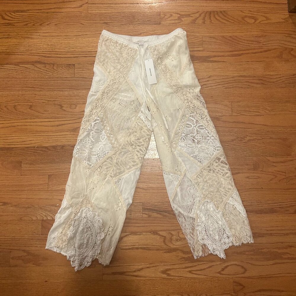 Urban Outfitters Kimchi Blue Embroidered Lace White Cream Pants Small NEW W TAGS